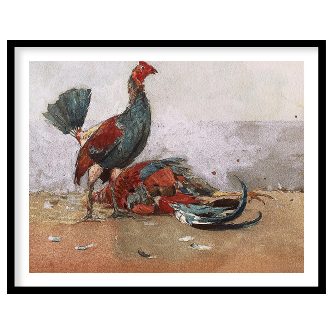 This captivating artwork captures the vibrant energy and drama of roosters in motion. With a rustic for loft