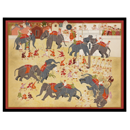Experience the grandeur of an epic elephant parade captured in exquisite Indo-Mughal miniature art for area