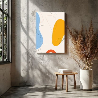 This vibrant abstract piece features bold shapes and fluid lines in a harmonious interplay of blue, for Entrance