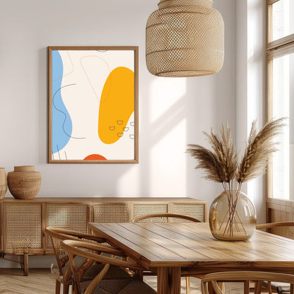 This vibrant abstract piece features bold shapes and fluid lines in a harmonious interplay of blue, for Extra Kitchen