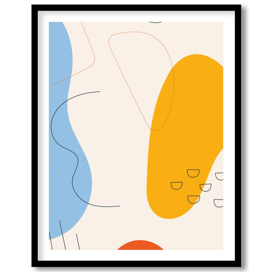 This vibrant abstract piece features bold shapes and fluid lines in a harmonious interplay of blue, for room