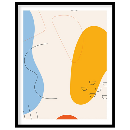 This vibrant abstract piece features bold shapes and fluid lines in a harmonious interplay of blue, for room