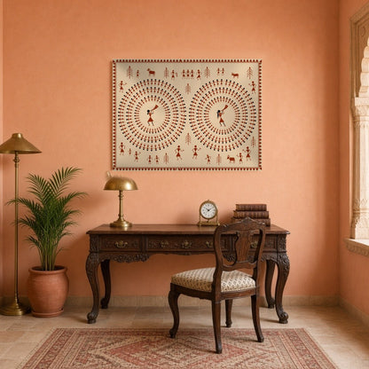 Immerse yourself in the enchanting world of Warli art with this captivating piece depicting dynamic for Study