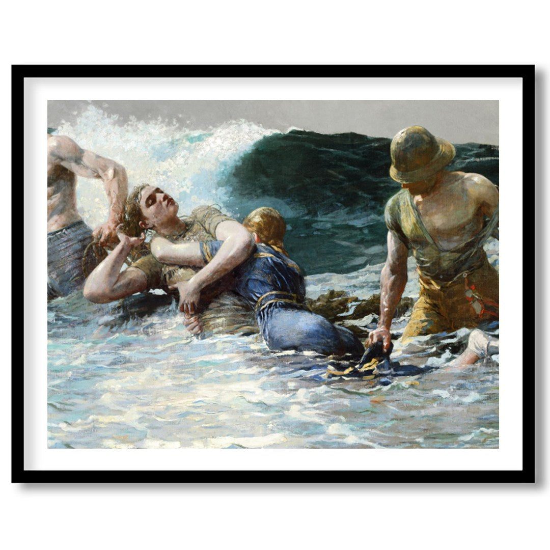 Capturing the raw power of the ocean, this artwork portrays a gripping scene of human perseverance for abode