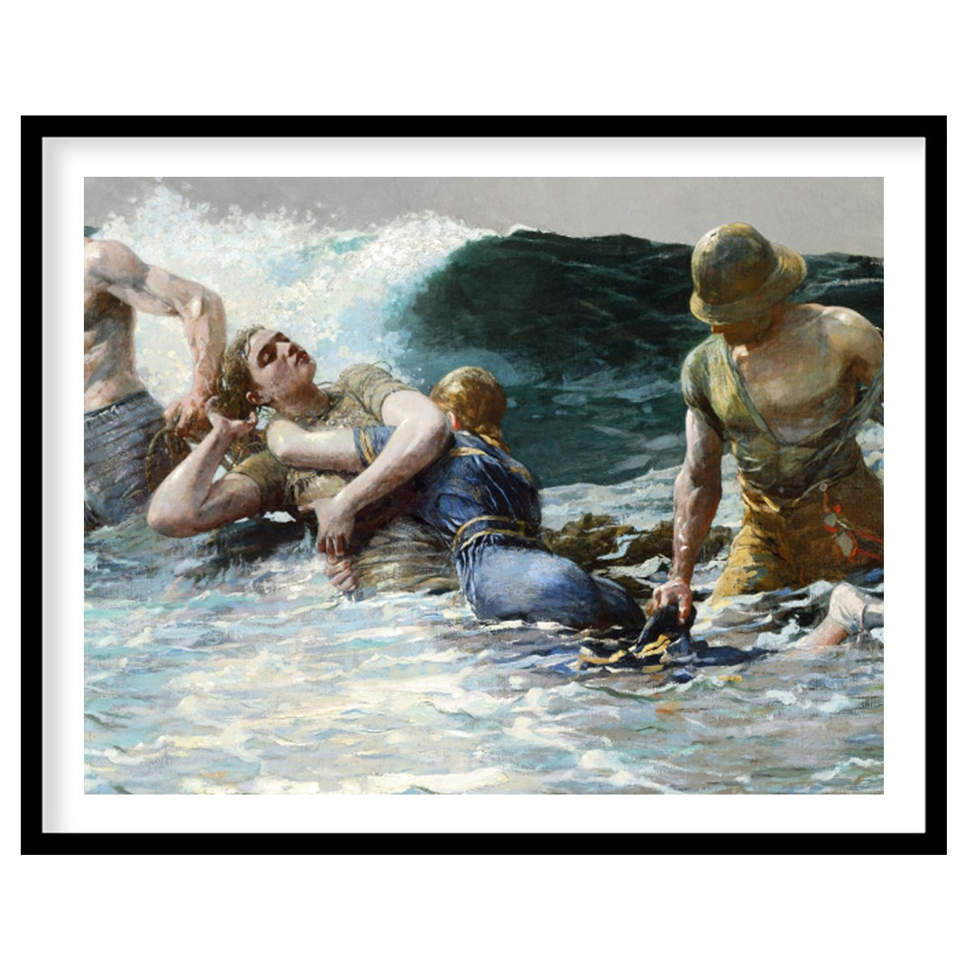 Capturing the raw power of the ocean, this artwork portrays a gripping scene of human perseverance for abode