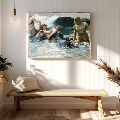 Capturing the raw power of the ocean, this artwork portrays a gripping scene of human perseverance for Hallway