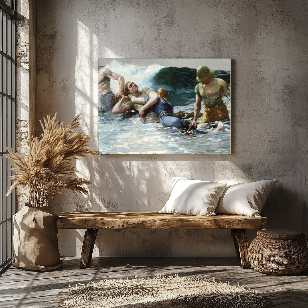 Capturing the raw power of the ocean, this artwork portrays a gripping scene of human perseverance for Veranda
