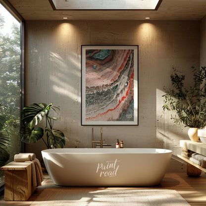 This abstract artwork captures a mesmerizing blend of earthy tones and intricate textures, evoking … for bathroom