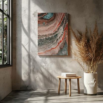 This abstract artwork captures a mesmerizing blend of earthy tones and intricate textures, evoking … for living room