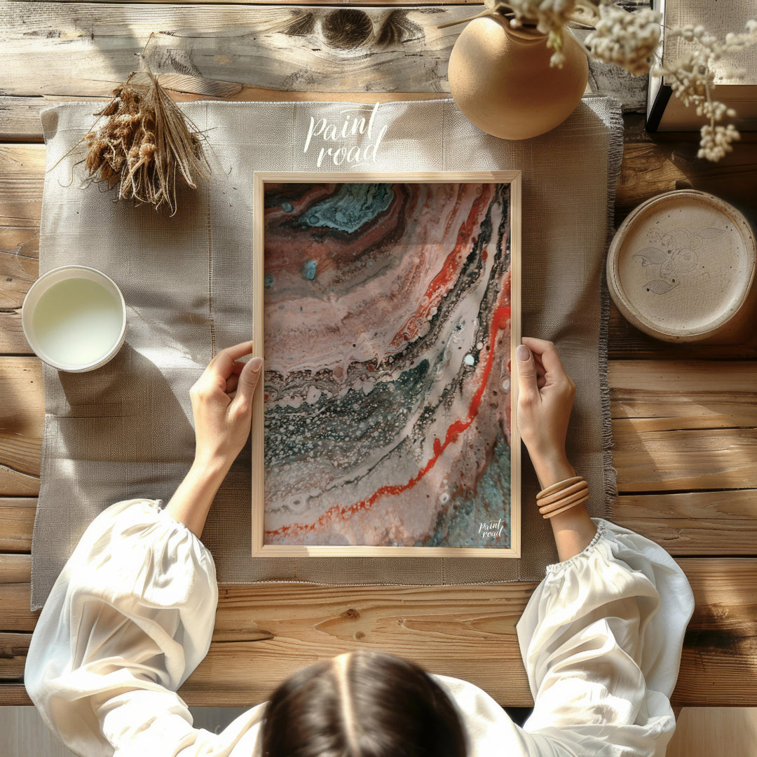 This abstract artwork captures a mesmerizing blend of earthy tones and intricate textures, evoking … for other