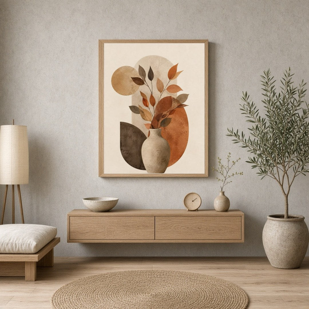 Embrace the warm and inviting tones of this abstract art print, featuring a delightful arrangement for Entrance