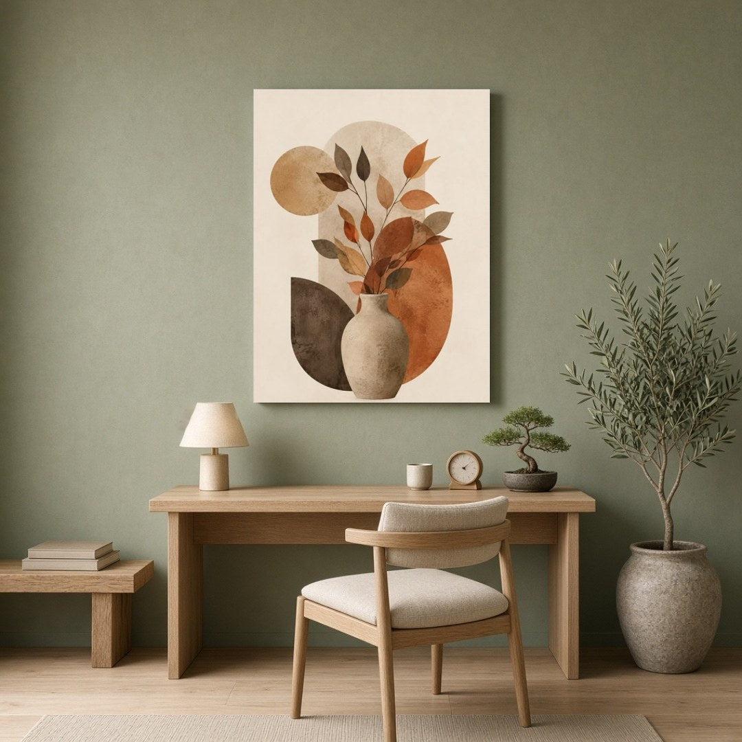 Embrace the warm and inviting tones of this abstract art print, featuring a delightful arrangement for Home Office