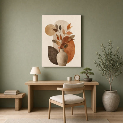 Embrace the warm and inviting tones of this abstract art print, featuring a delightful arrangement for Home Office