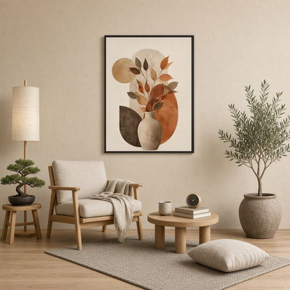 Embrace the warm and inviting tones of this abstract art print, featuring a delightful arrangement for Reading Nook