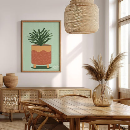 This vibrant digital illustration showcases a lively potted plant, rendered with a distinct, organi… for dining room
