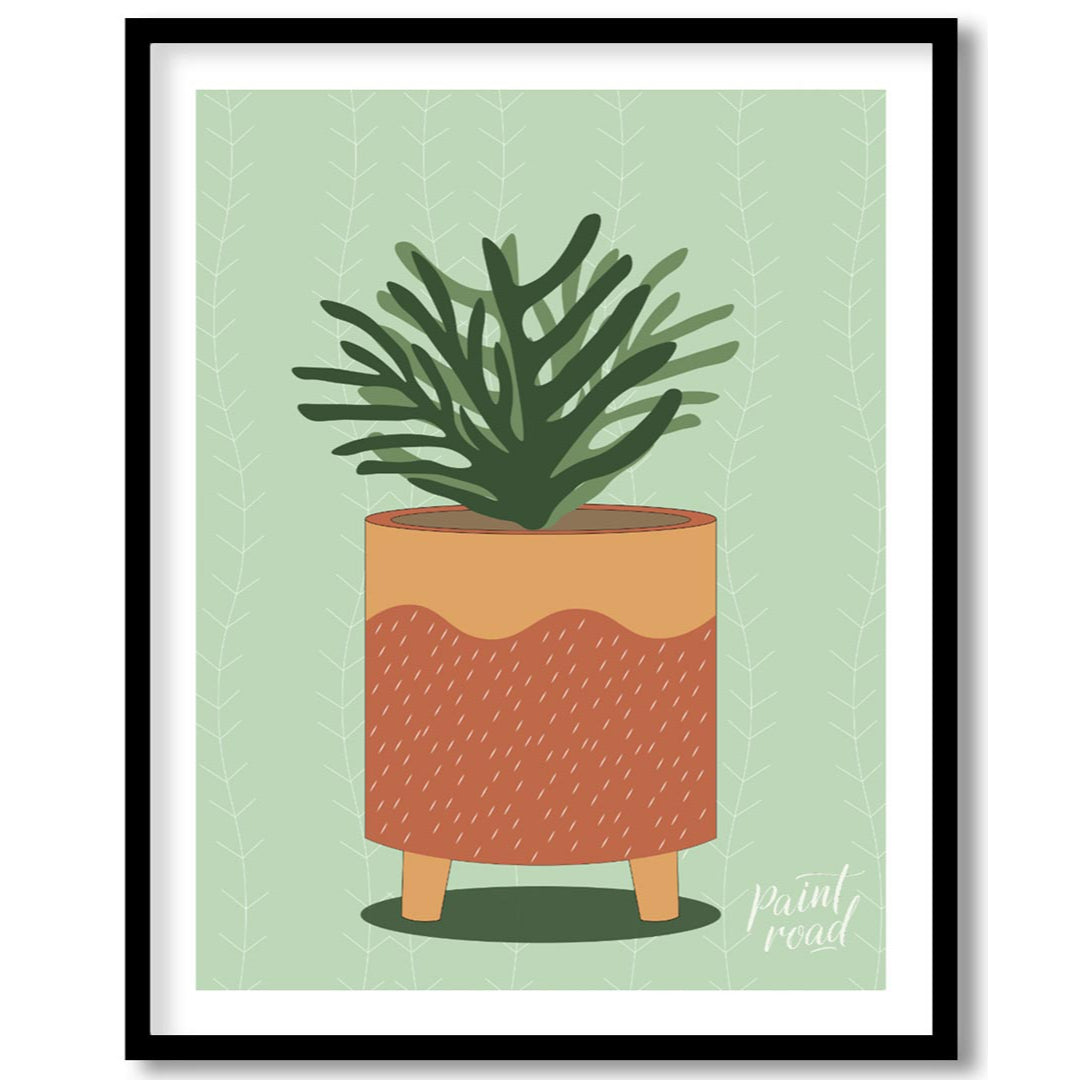 This vibrant digital illustration showcases a lively potted plant, rendered with a distinct, organi… for house