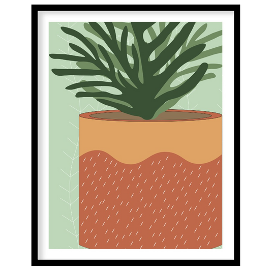 This vibrant digital illustration showcases a lively potted plant, rendered with a distinct, organi… for house