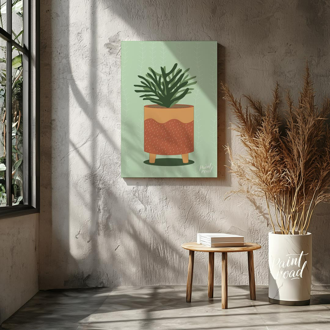 This vibrant digital illustration showcases a lively potted plant, rendered with a distinct, organi… for living room