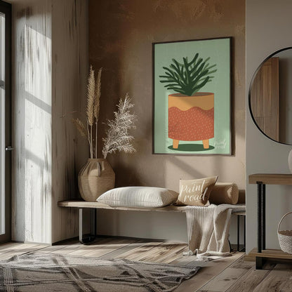 This vibrant digital illustration showcases a lively potted plant, rendered with a distinct, organi… for living room