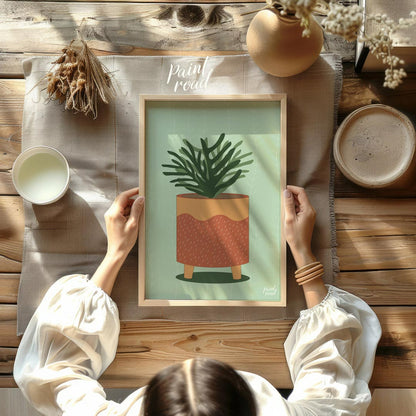 This vibrant digital illustration showcases a lively potted plant, rendered with a distinct, organi… for other