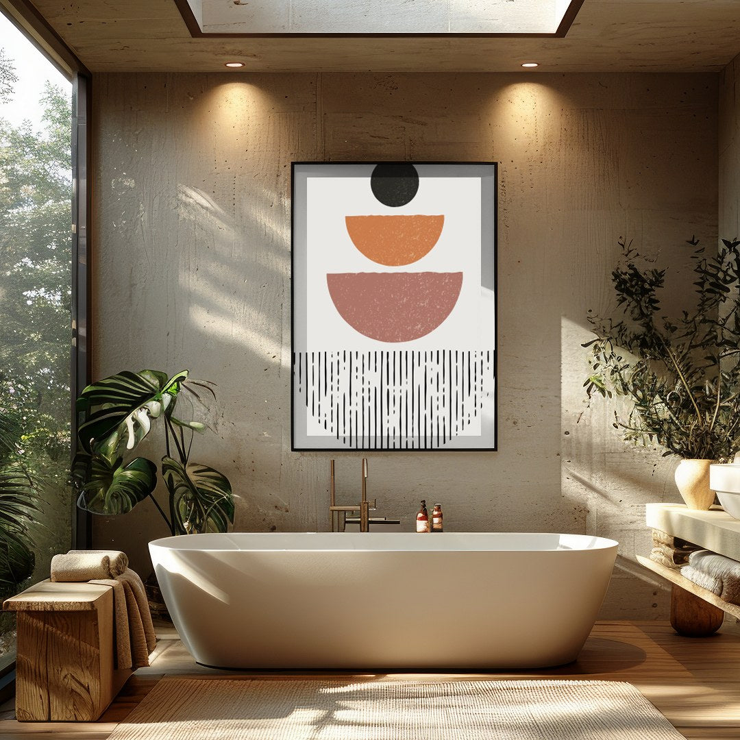 Transform your space with this captivating geometric abstract artwork. Earthy hues blend seamlessly for Bathroom