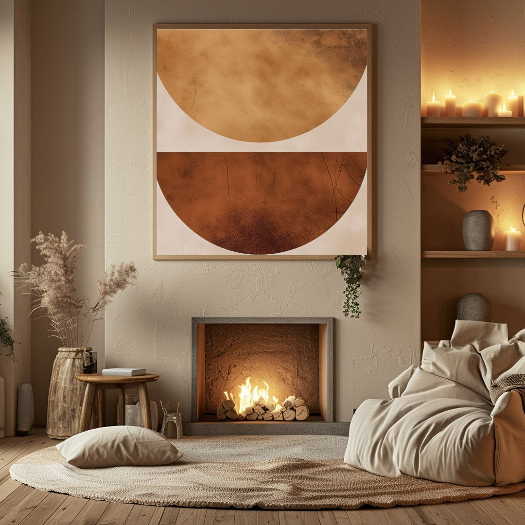 This captivating artwork brings a sense of balance with its elegant geometric design. The warm for Hall
