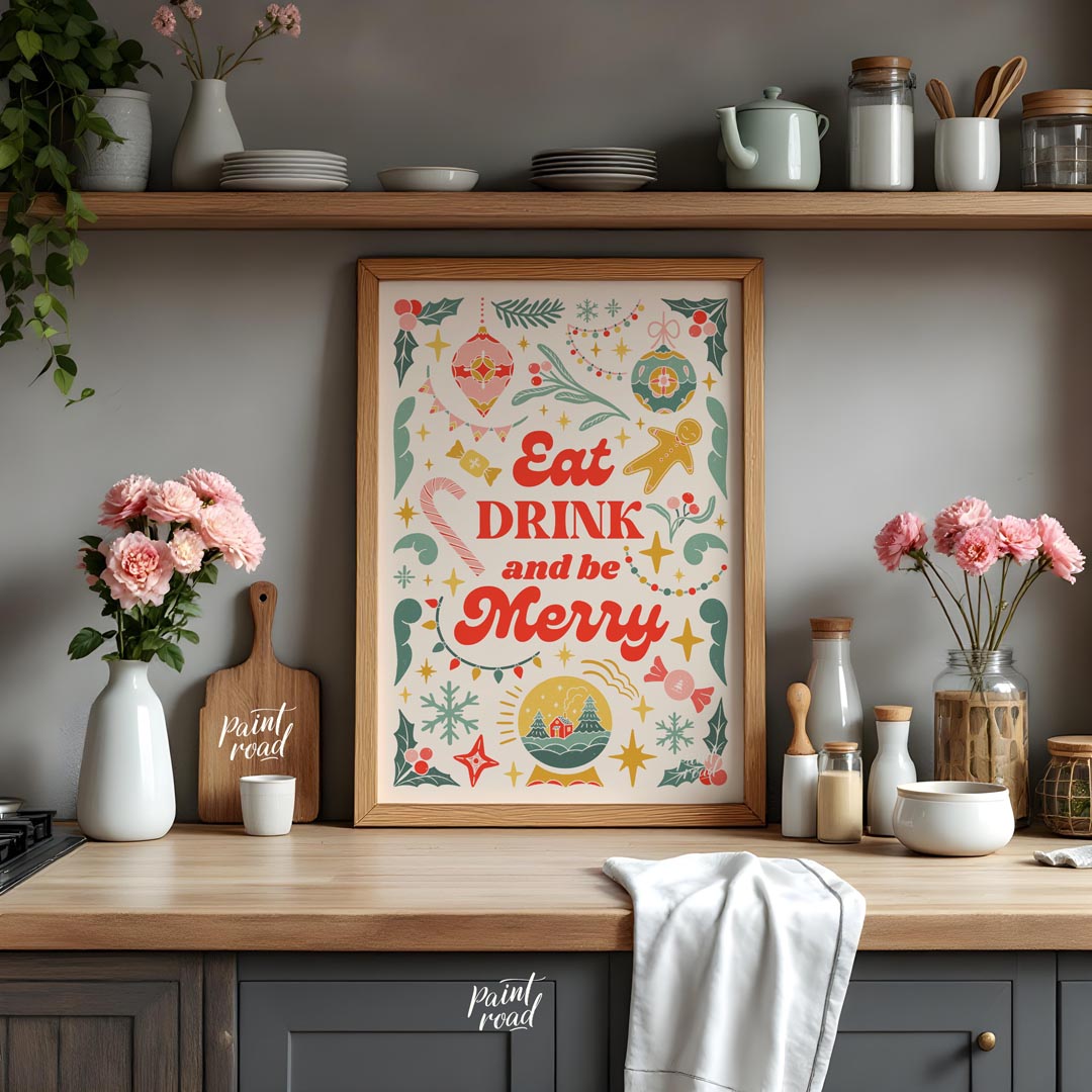 This festive and charming poster encapsulates the joyous spirit of Christmas with a whimsical, hand… for kitchen