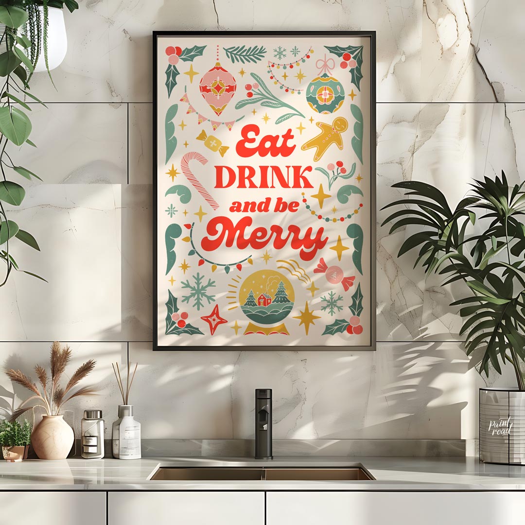 This festive and charming poster encapsulates the joyous spirit of Christmas with a whimsical, hand… for kitchen