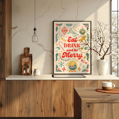 This festive and charming poster encapsulates the joyous spirit of Christmas with a whimsical, hand… for kitchen