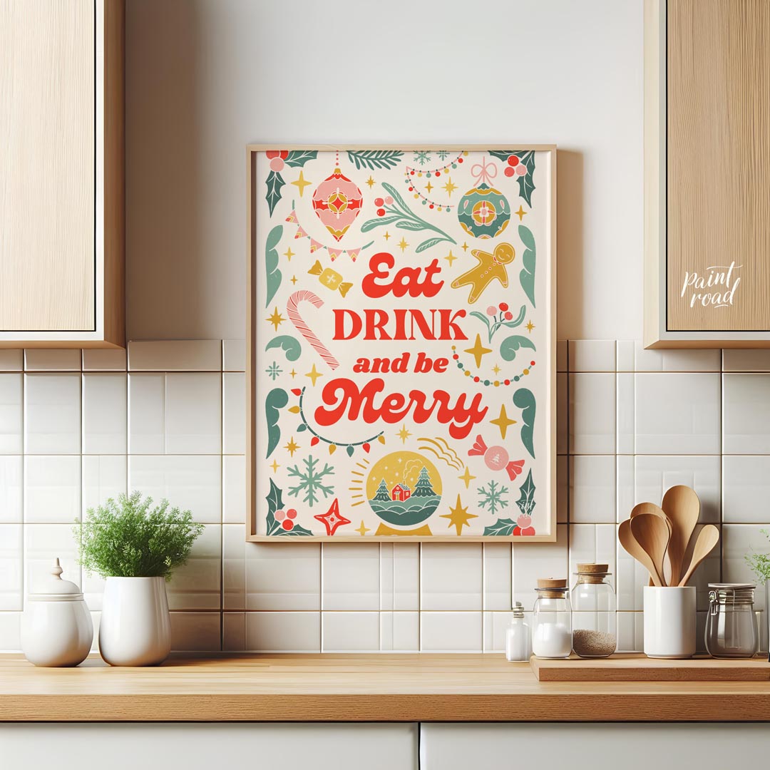 This festive and charming poster encapsulates the joyous spirit of Christmas with a whimsical, hand… for kitchen