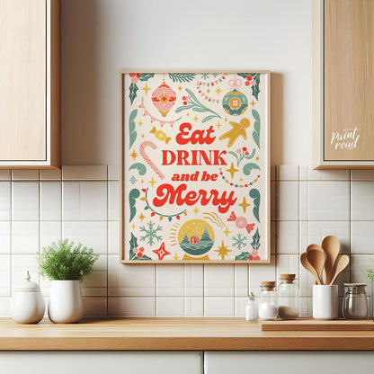 This festive and charming poster encapsulates the joyous spirit of Christmas with a whimsical, hand… for kitchen