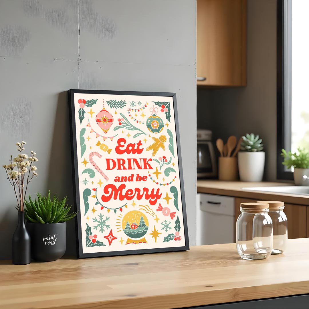 This festive and charming poster encapsulates the joyous spirit of Christmas with a whimsical, hand… for kitchen