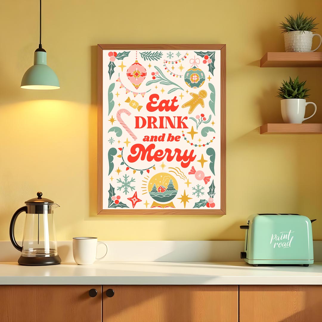 This festive and charming poster encapsulates the joyous spirit of Christmas with a whimsical, hand… for kitchen