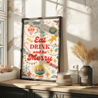 This festive and charming poster encapsulates the joyous spirit of Christmas with a whimsical, hand… for kitchen