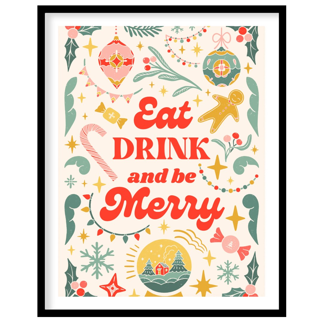 This festive and charming poster encapsulates the joyous spirit of Christmas with a whimsical, hand… for room