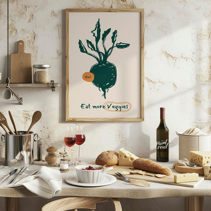 This vibrant poster encourages healthy eating with a focus on vegetables, featuring a charming line… for kitchen