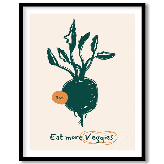 This vibrant poster encourages healthy eating with a focus on vegetables, featuring a charming line… for sweet home