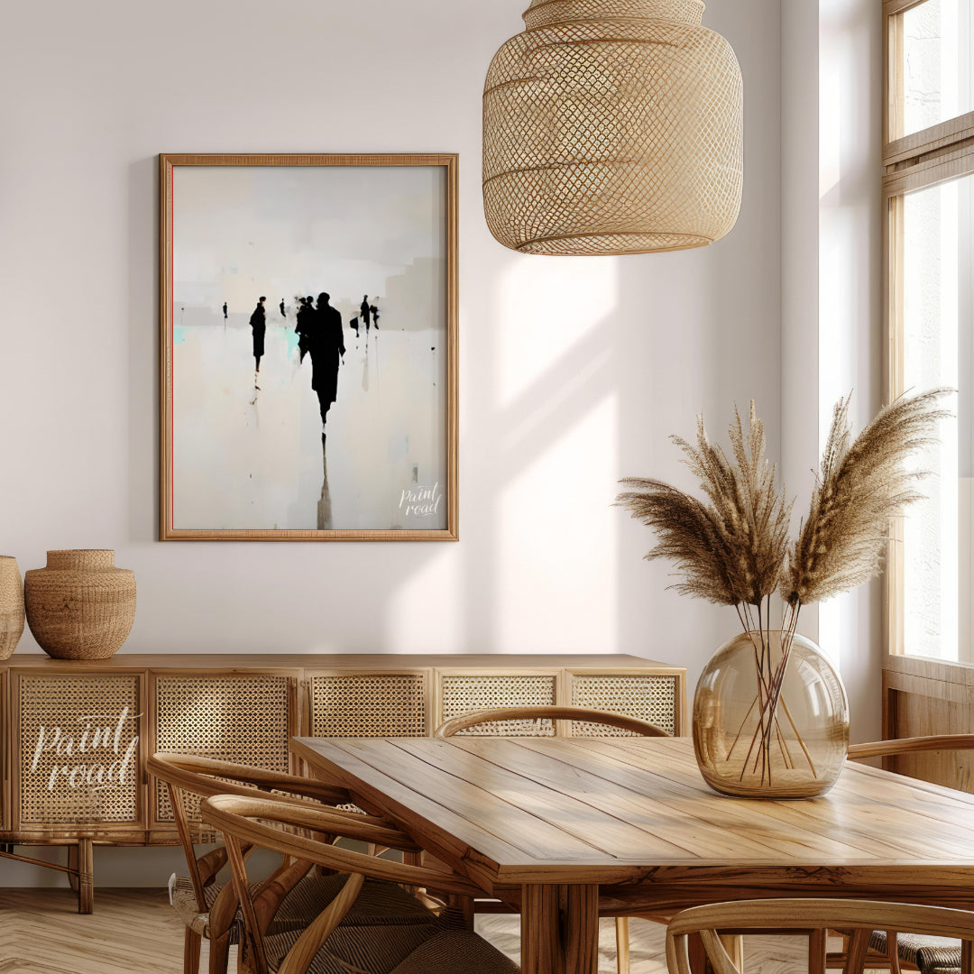 " ""Echoes in the Mist"" presents a hauntingly beautiful scene of silhouetted figures receding into… for dining room