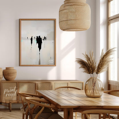 " ""Echoes in the Mist"" presents a hauntingly beautiful scene of silhouetted figures receding into… for dining room
