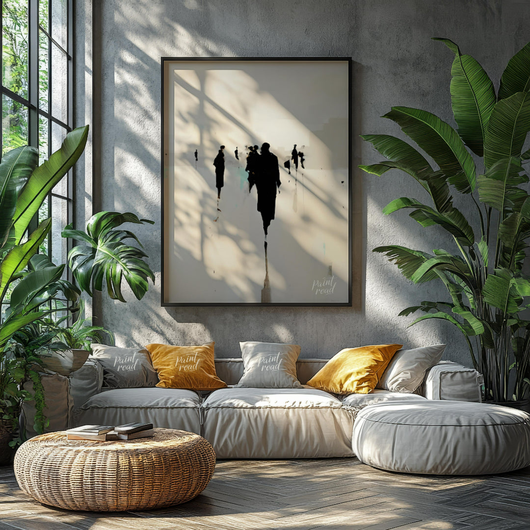 " ""Echoes in the Mist"" presents a hauntingly beautiful scene of silhouetted figures receding into… for living room