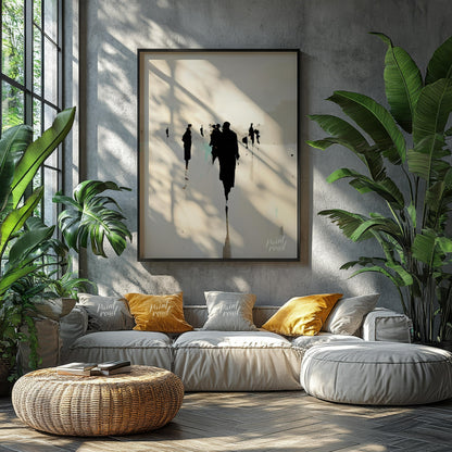" ""Echoes in the Mist"" presents a hauntingly beautiful scene of silhouetted figures receding into… for living room