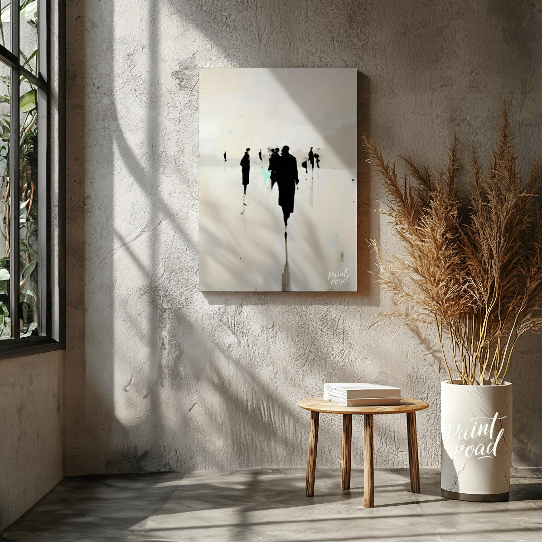 " ""Echoes in the Mist"" presents a hauntingly beautiful scene of silhouetted figures receding into… for living room