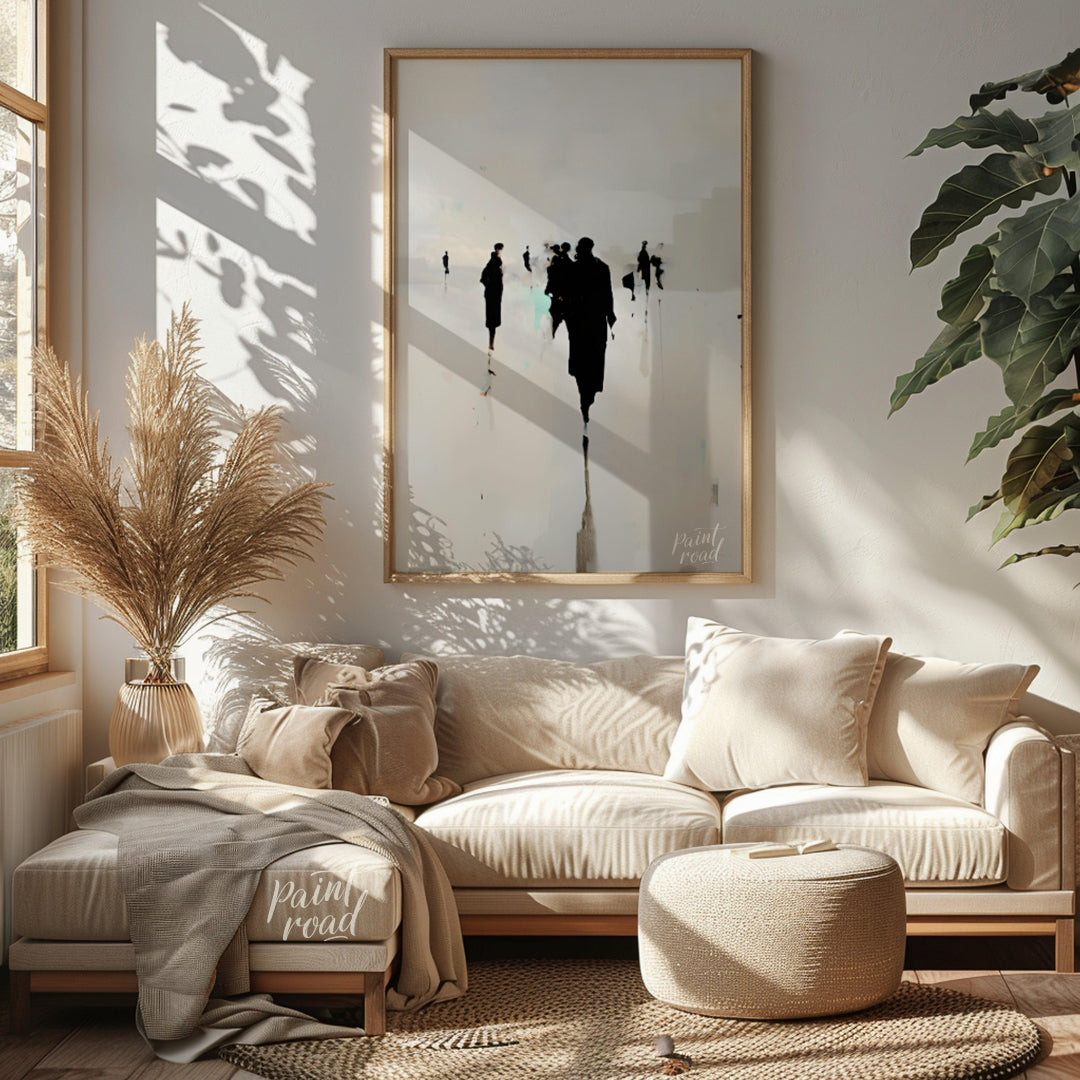 " ""Echoes in the Mist"" presents a hauntingly beautiful scene of silhouetted figures receding into… for living room
