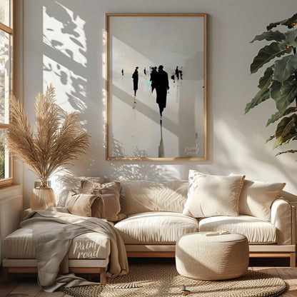 " ""Echoes in the Mist"" presents a hauntingly beautiful scene of silhouetted figures receding into… for living room