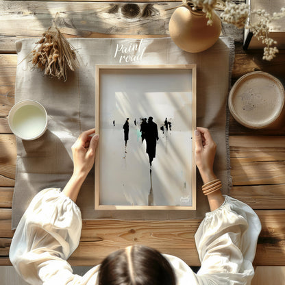 " ""Echoes in the Mist"" presents a hauntingly beautiful scene of silhouetted figures receding into… for other