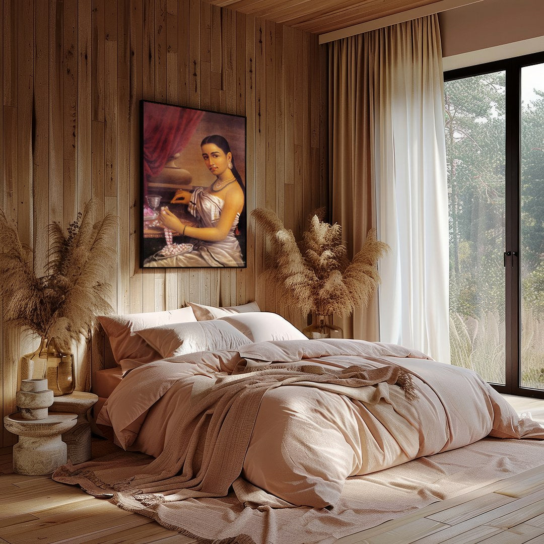Immerse yourself in the rich tradition of elegance with this stunning piece capturing the serene for Bedroom