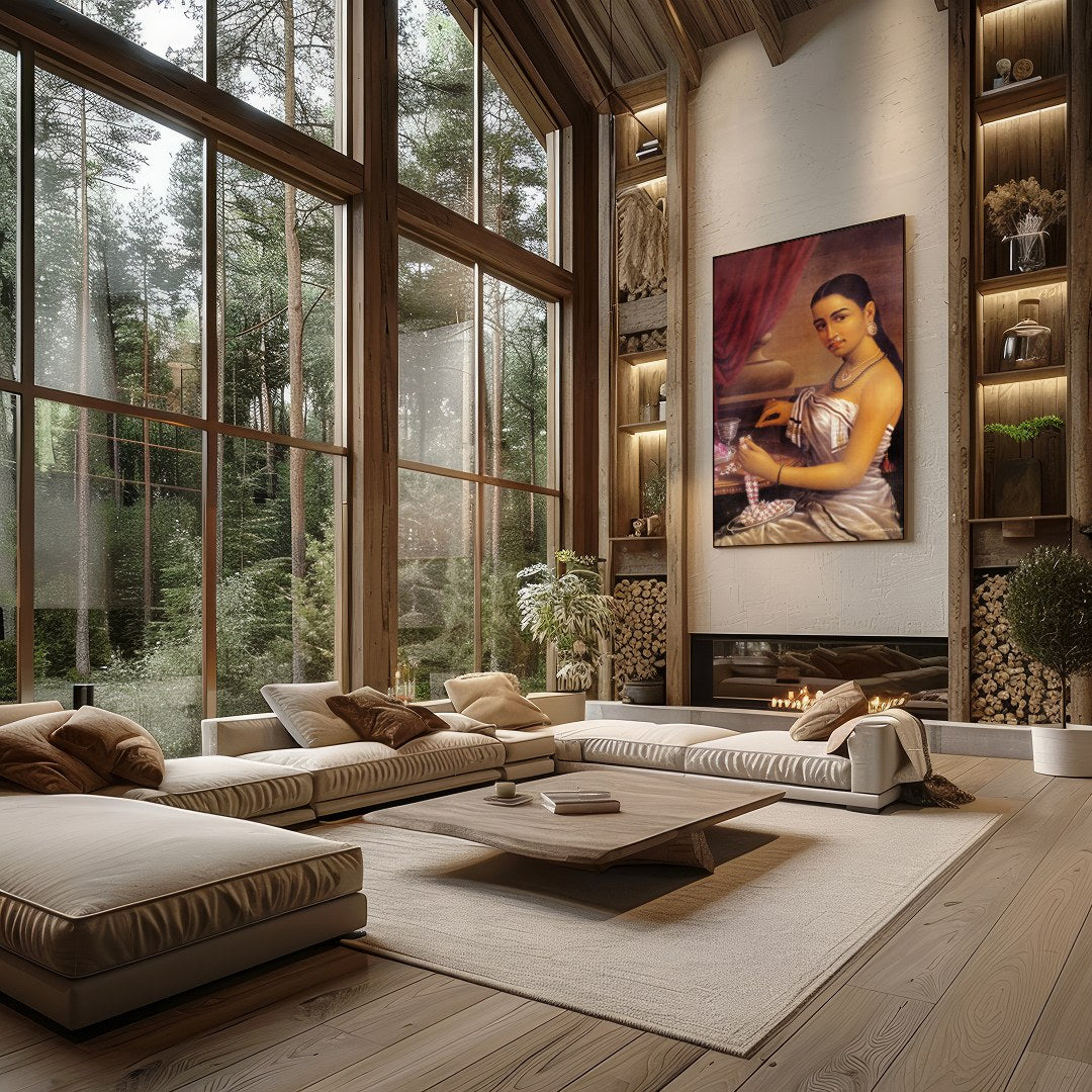 Immerse yourself in the rich tradition of elegance with this stunning piece capturing the serene for Living Room