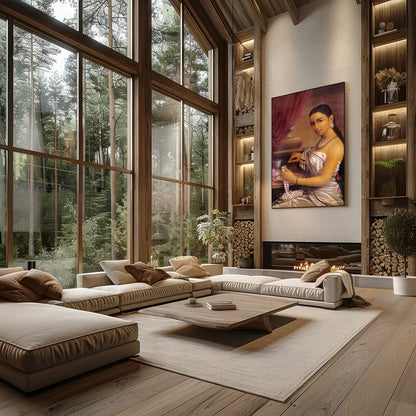 Immerse yourself in the rich tradition of elegance with this stunning piece capturing the serene for Living Room