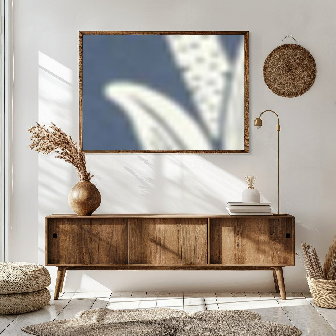 This intricate wall art features a beautifully detailed floral design set against a soft indigo for Sitting Area