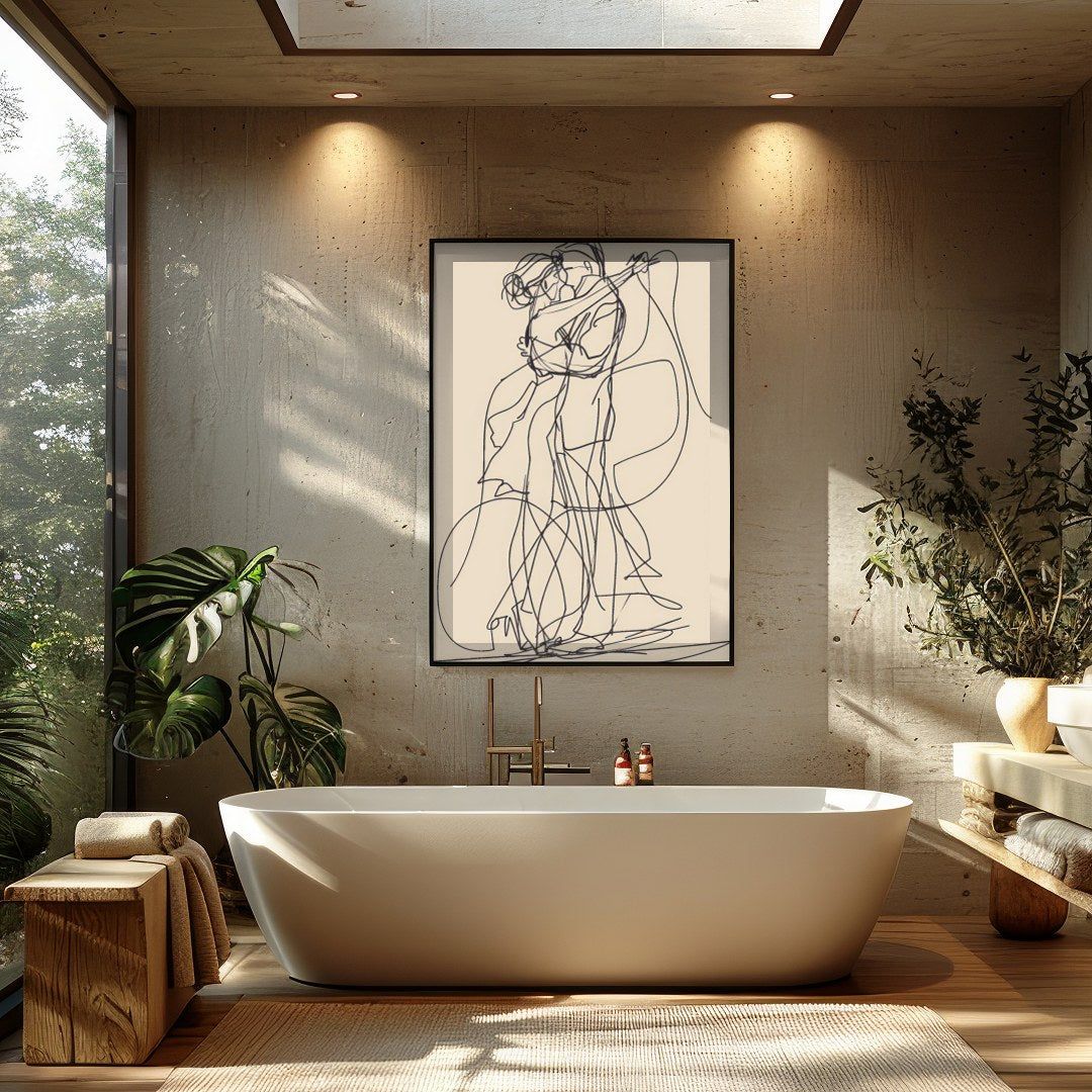 This captivating line art piece captures the beauty of human connection in minimalist form. The for Bathroom